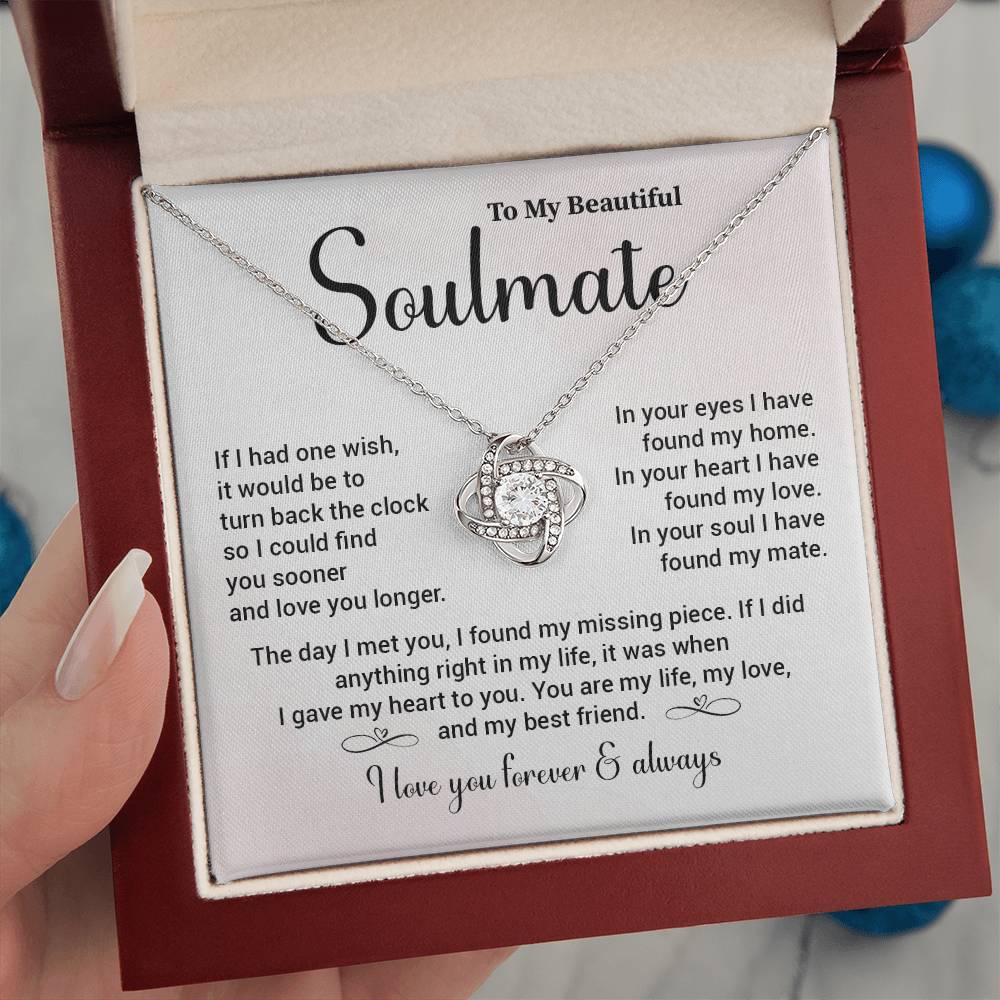 Soulmate Necklace Gift for Her – Love Knot with Message Card