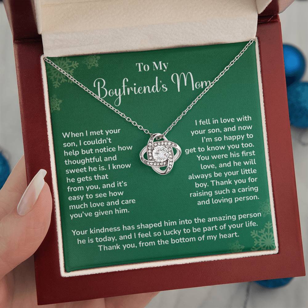 Boyfriend's Mom Love Knot Necklace Gift Gift For Boyfriend's Mom Thoughtful Gift From Girlfriend Emotional Gift For Boyfriend's Mom Sentimental Jewelry For Her Special Thank You Present Emotional Message Necklace