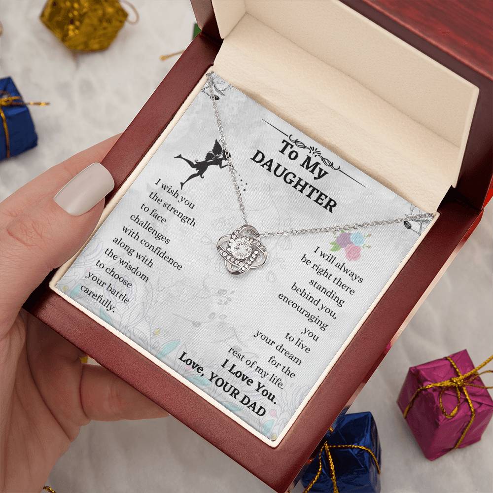 Daughter Necklace Gift from Mom – Love Knot Pendant with Inspirational Message Card