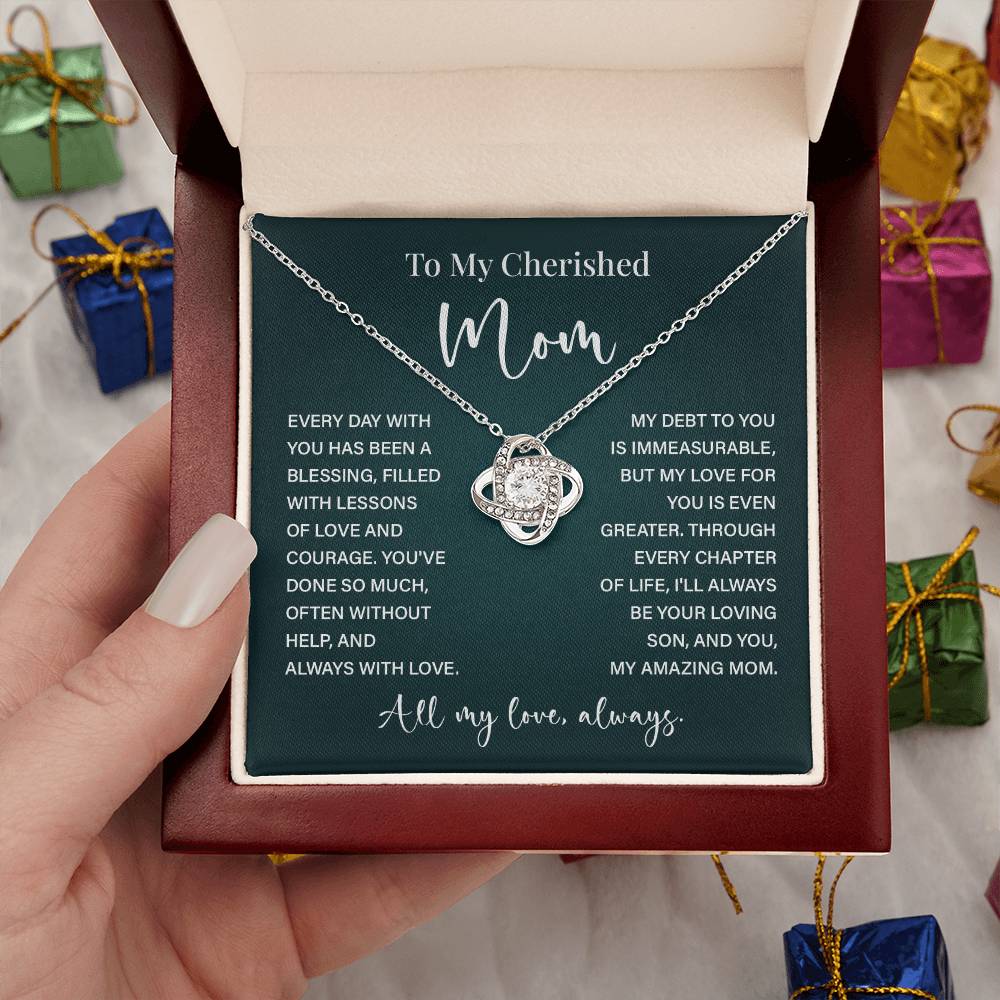 To My Cherished Mom Necklace – Gift from Loving Son with Message Card
