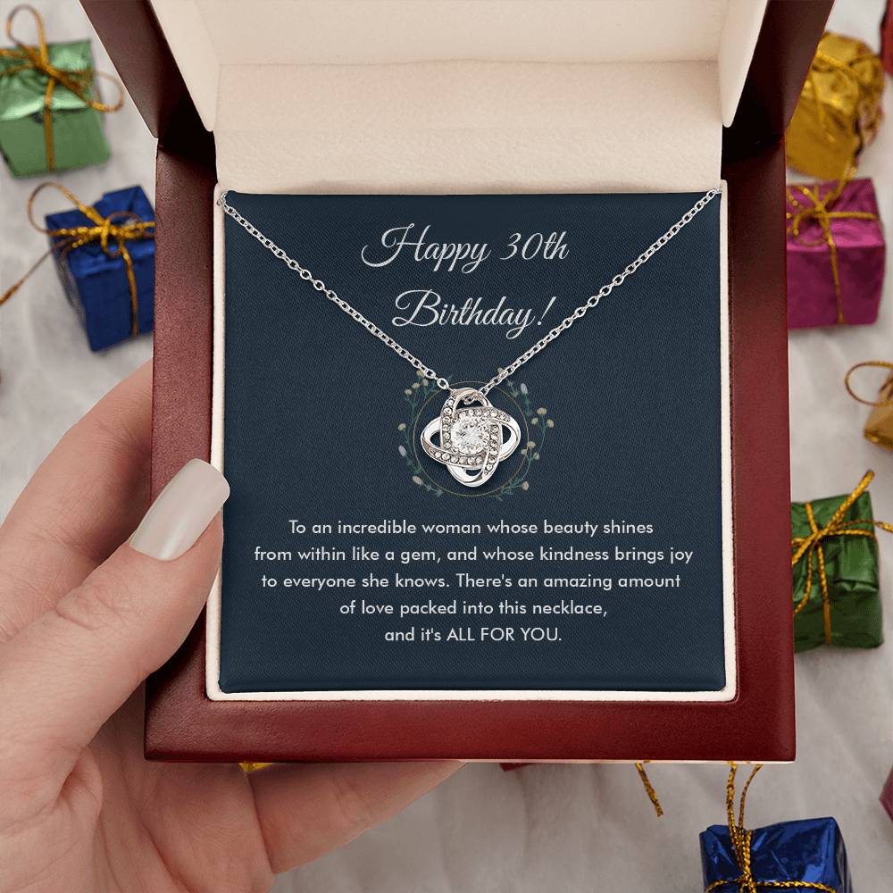30th Birthday Necklace Gift for Her – Elegant Love Knot Pendant
