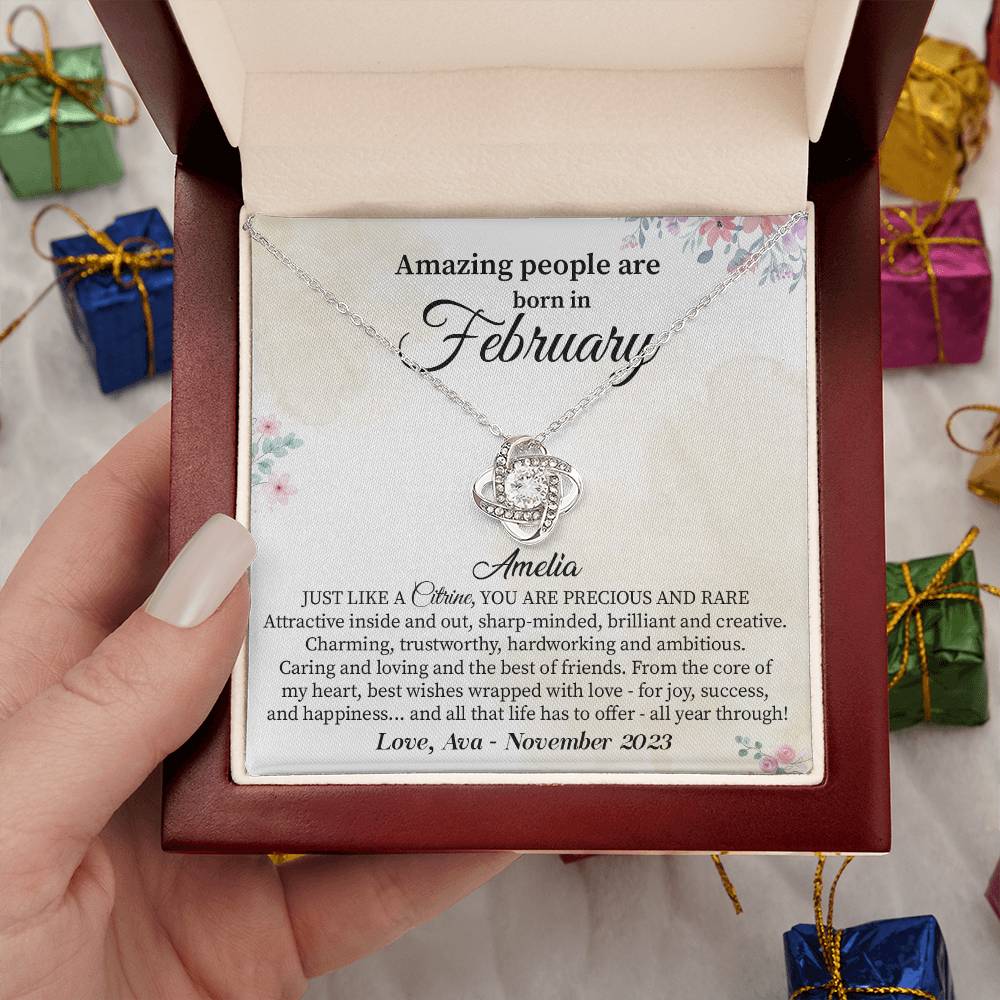 February Birthday Necklace Gift for Her – Citrine Quote Card