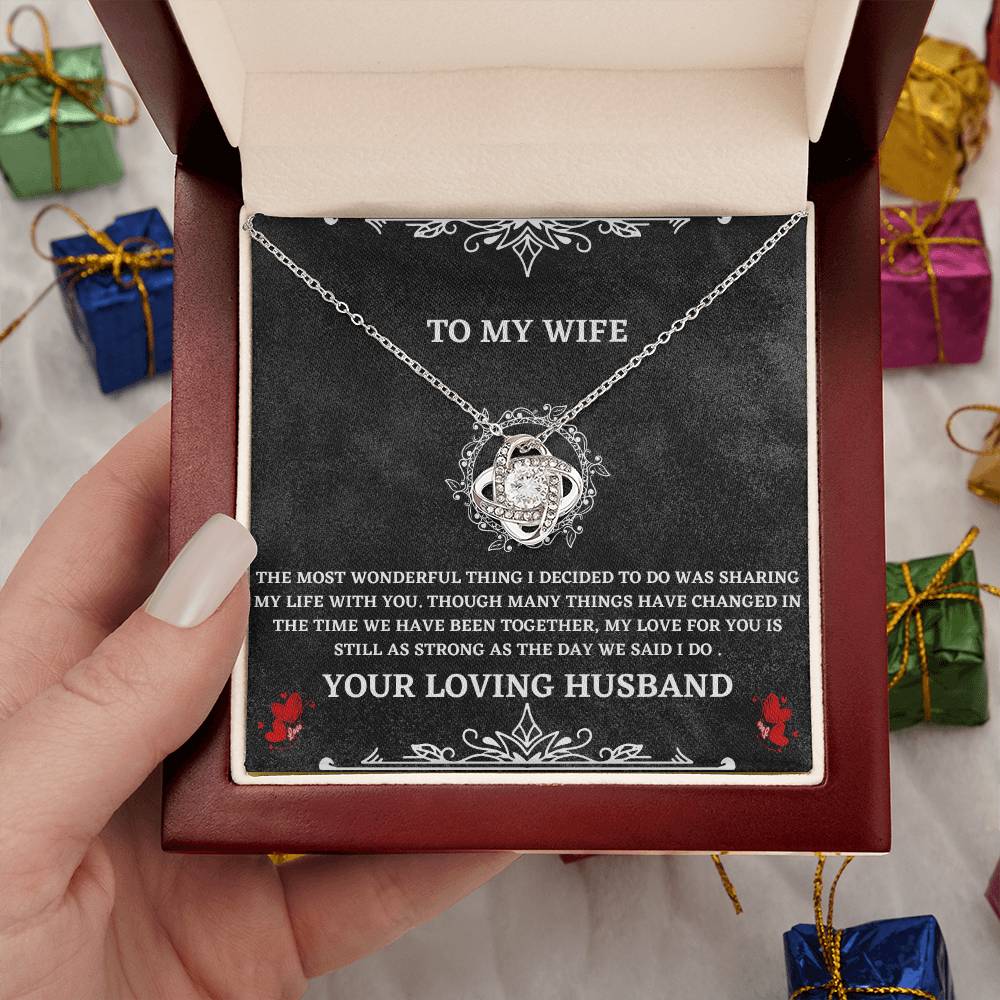 Wife Necklace Gift from Husband – Love Knot Pendant with Heartfelt Message Card