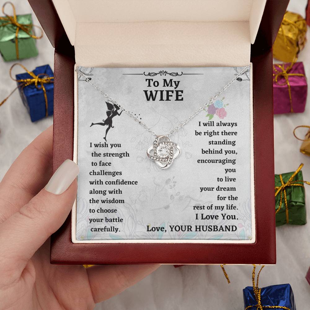 Wife Necklace Gift from Husband – Love Knot Pendant with Encouragement Message Card