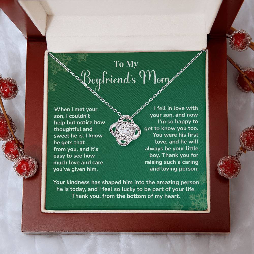 Boyfriend's Mom Love Knot Necklace Gift Gift For Boyfriend's Mom Thoughtful Gift From Girlfriend Emotional Gift For Boyfriend's Mom Sentimental Jewelry For Her Special Thank You Present Emotional Message Necklace