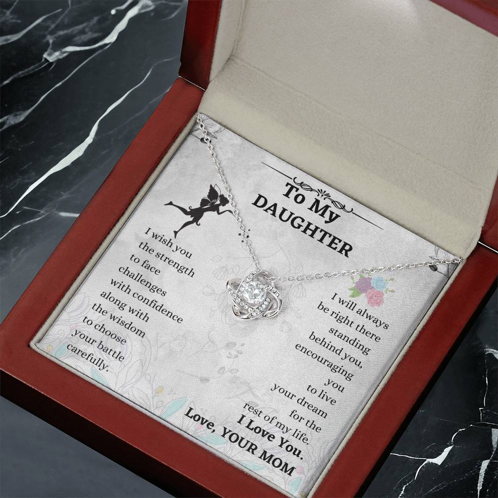 Daughter Necklace Gift from Mom – Love Knot Pendant with Message Card