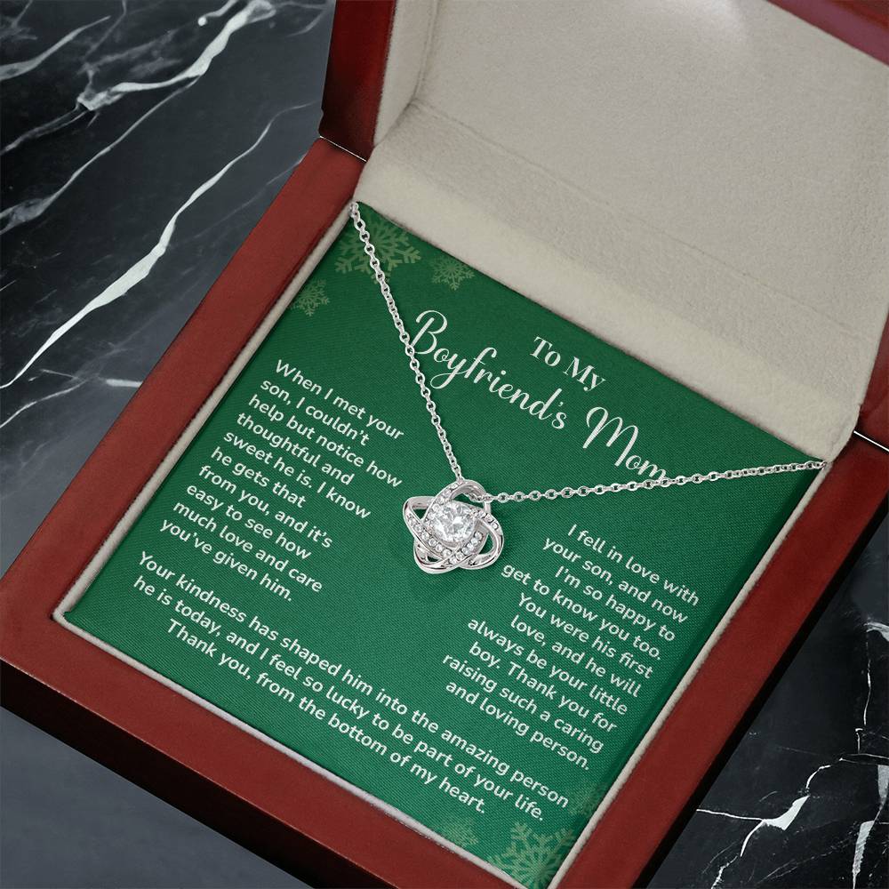 Boyfriend's Mom Love Knot Necklace Gift Gift For Boyfriend's Mom Thoughtful Gift From Girlfriend Emotional Gift For Boyfriend's Mom Sentimental Jewelry For Her Special Thank You Present Emotional Message Necklace