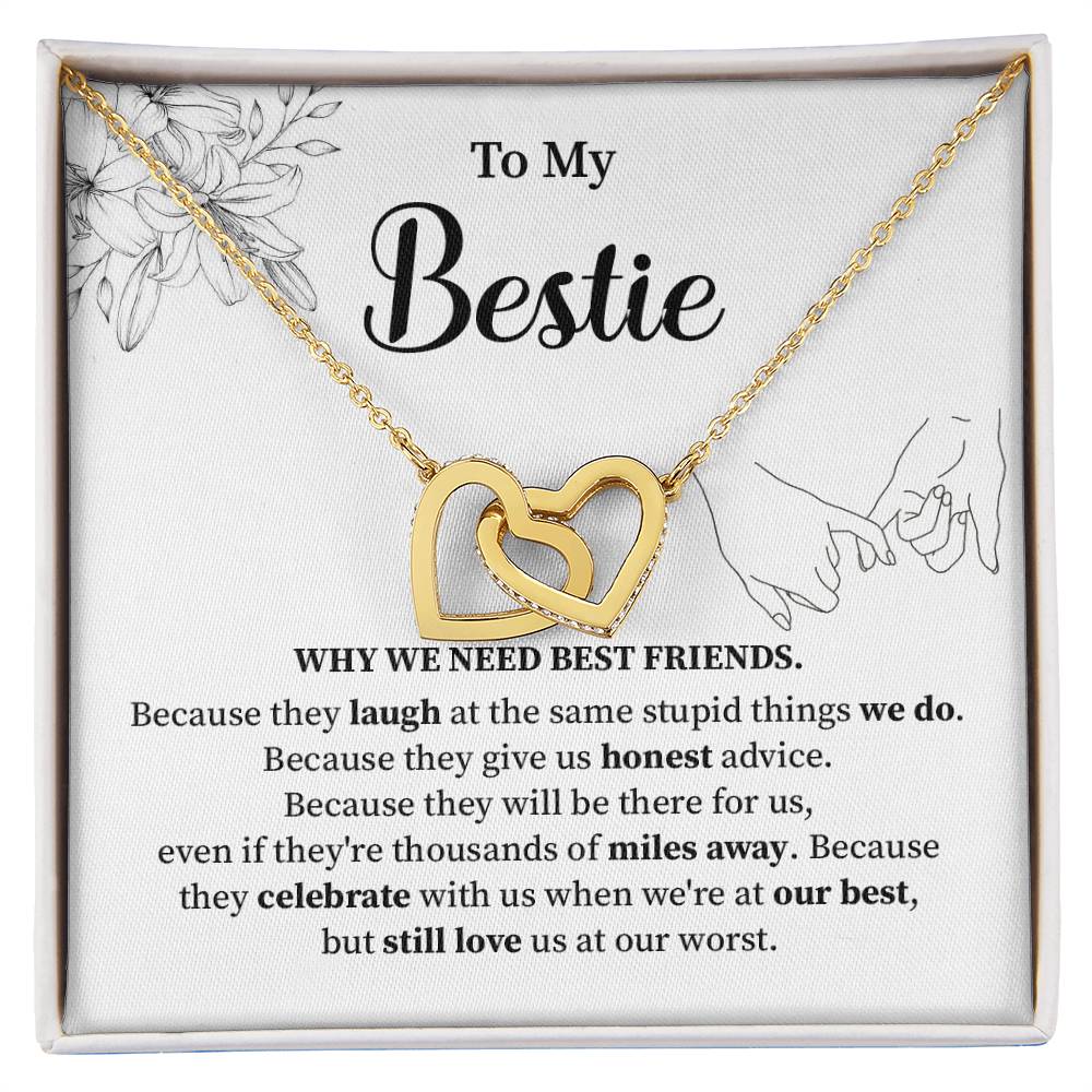 Bestie Interlocking Heart Necklace with Message Card