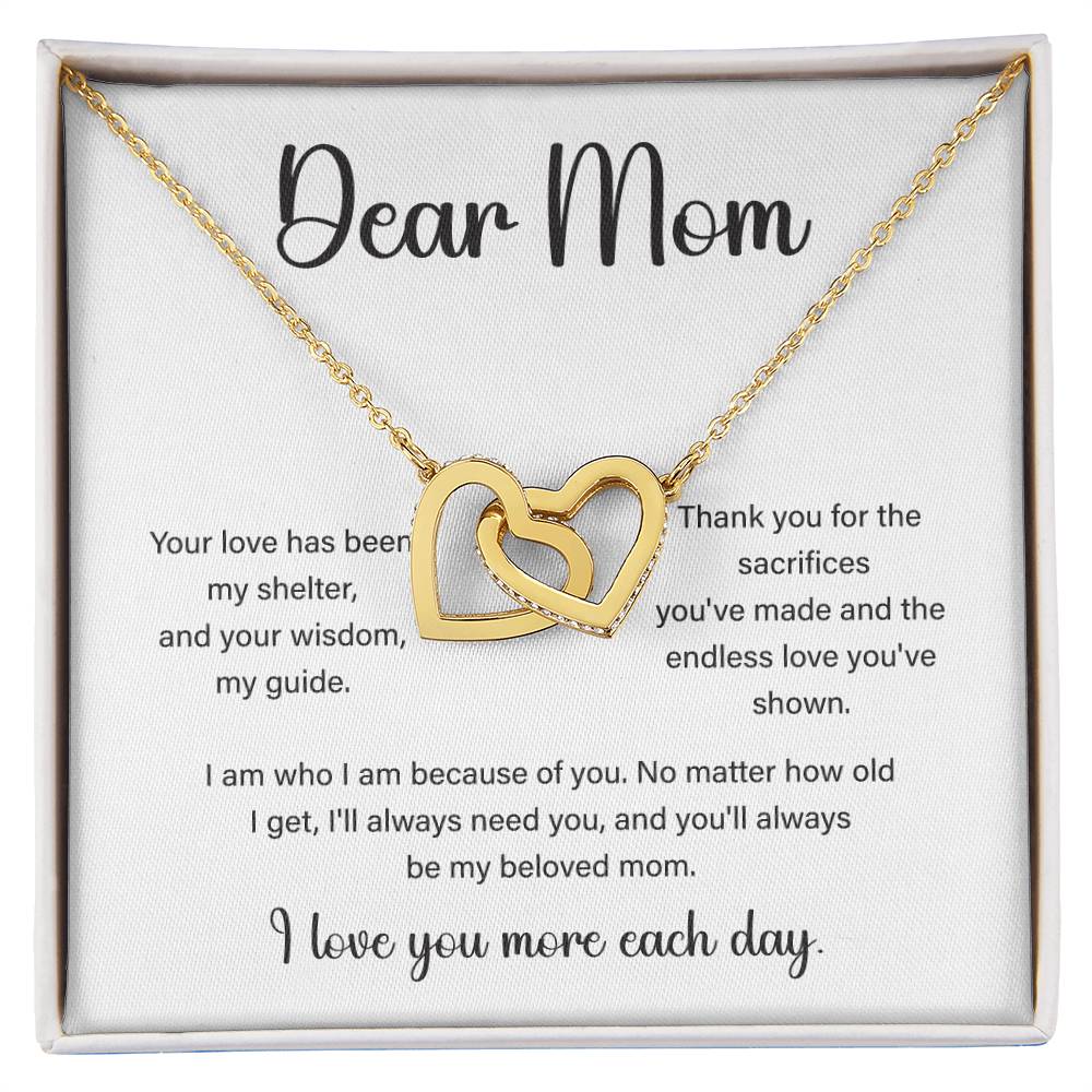 Interlocking Hearts Necklace for Mom with “I Love You More” Note