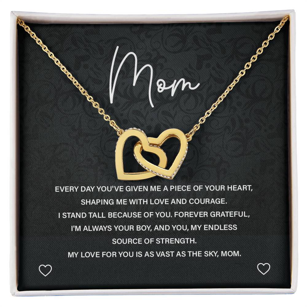 Interlocking Hearts Necklace for Mom from Son with Sentimental Note