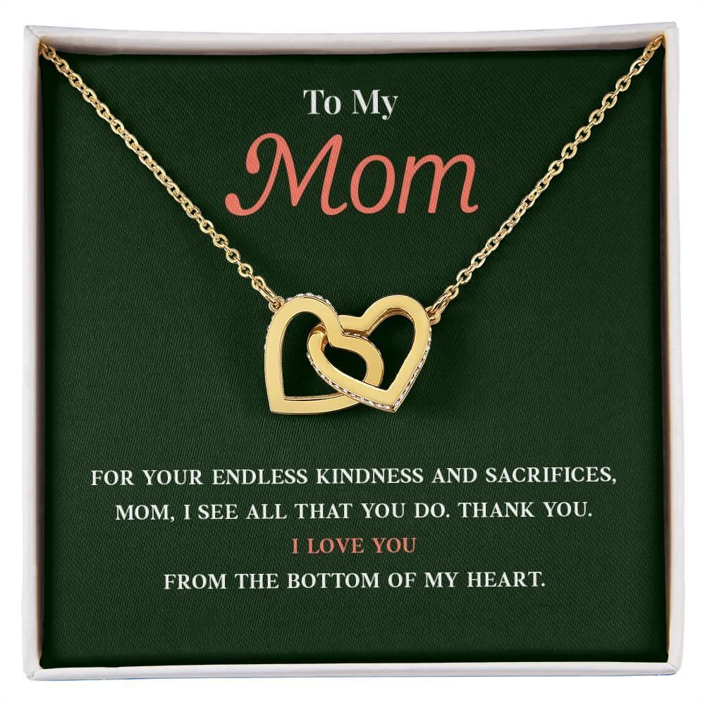 Necklace Gift for Mom With Interlocking Hearts and Card