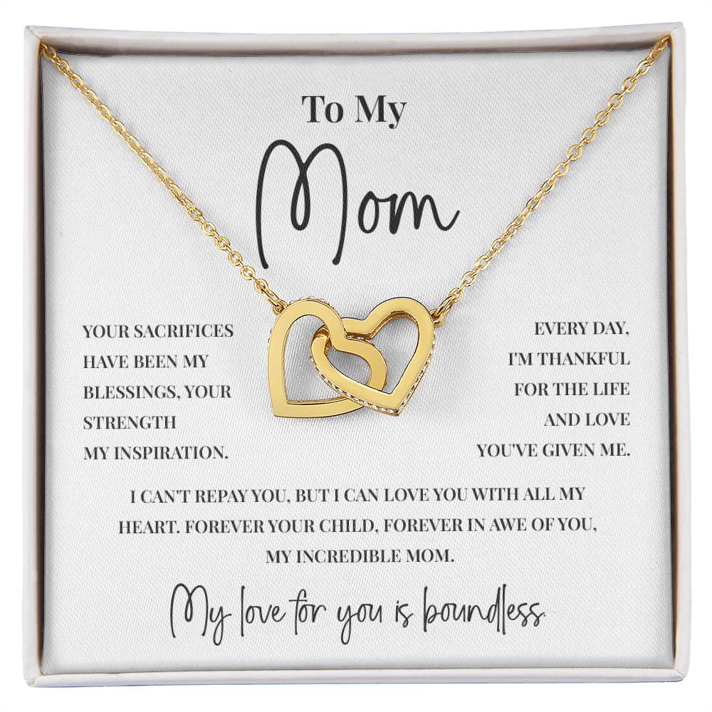 Interlocking Hearts Necklace for Mom with Boundless Love Message Card