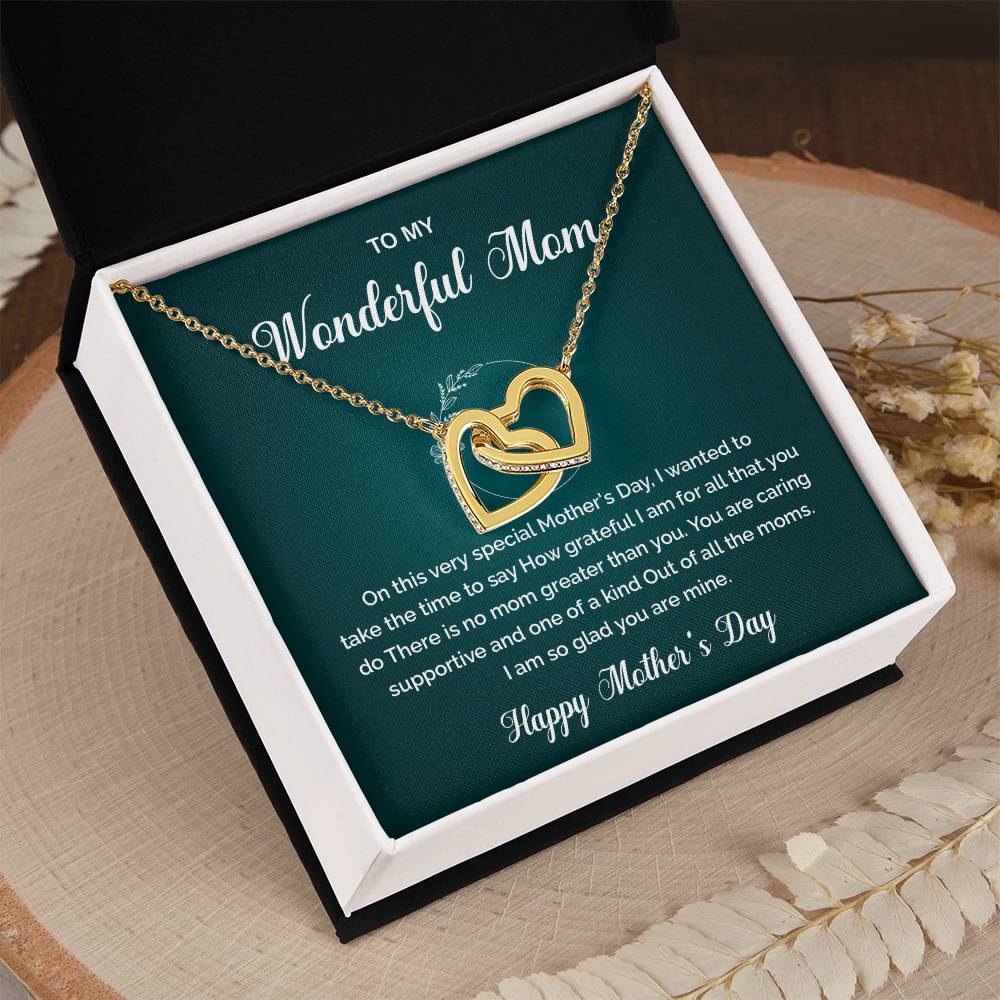 Interlocking Heart Necklace for Mom with Gift Box and Message