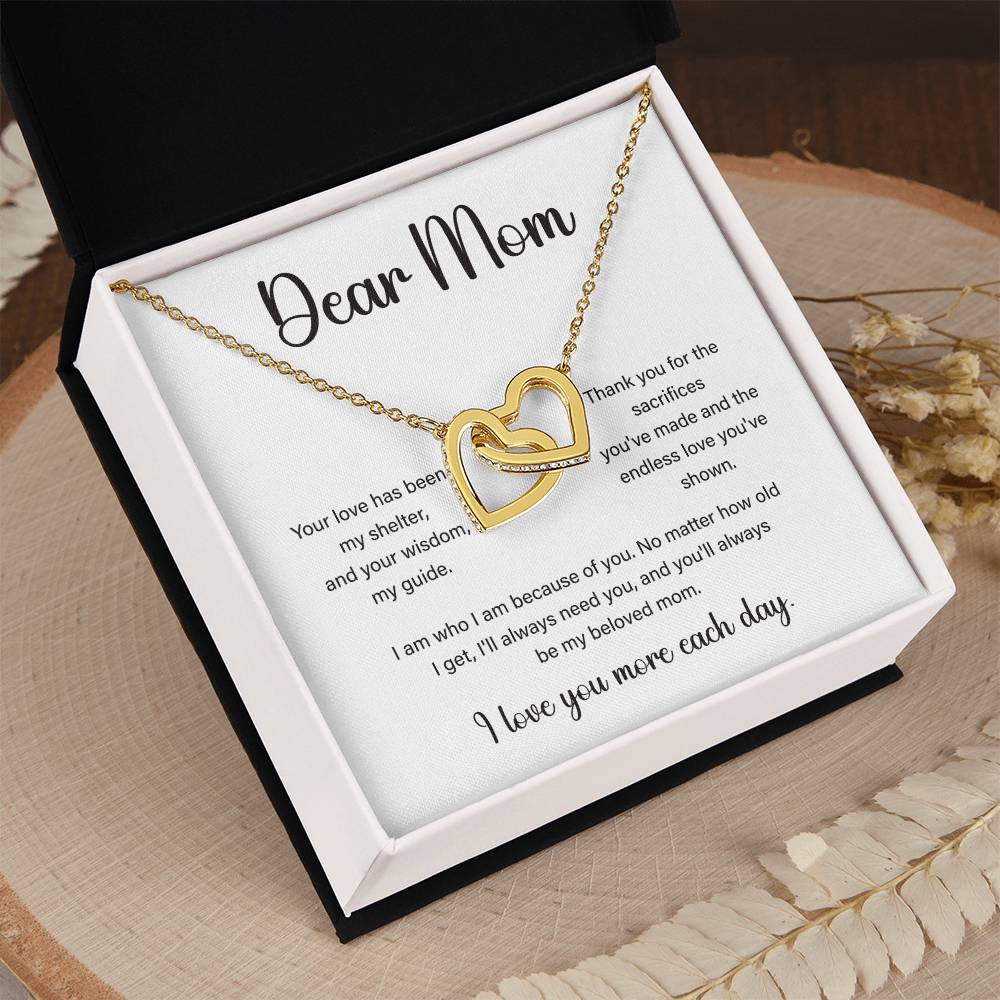 Interlocking Hearts Necklace for Mom with “I Love You More” Note