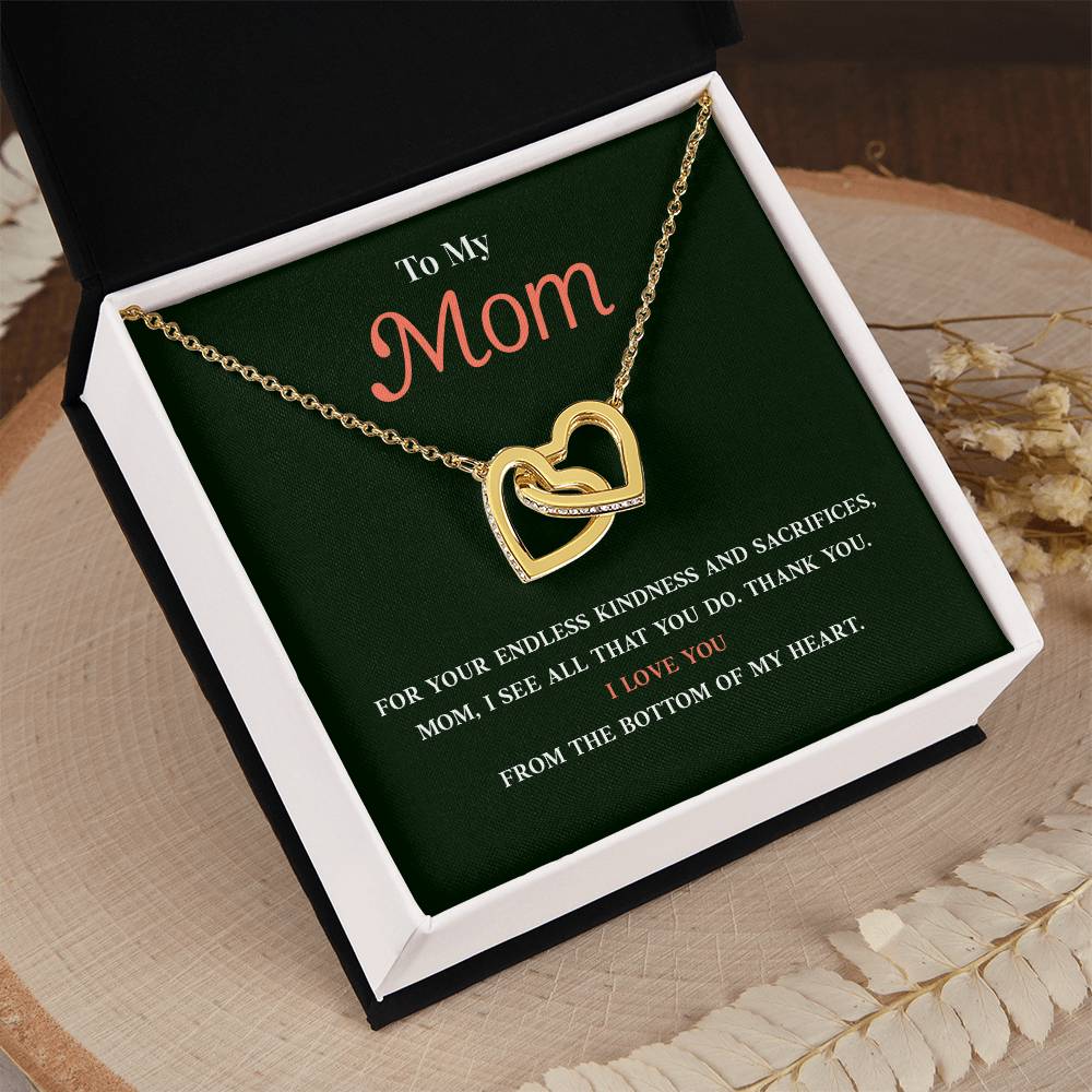 Necklace Gift for Mom With Interlocking Hearts and Card