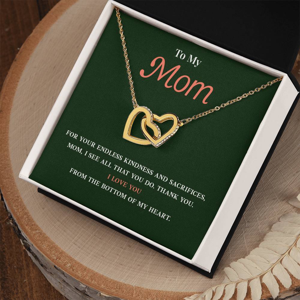 Necklace Gift for Mom With Interlocking Hearts and Card