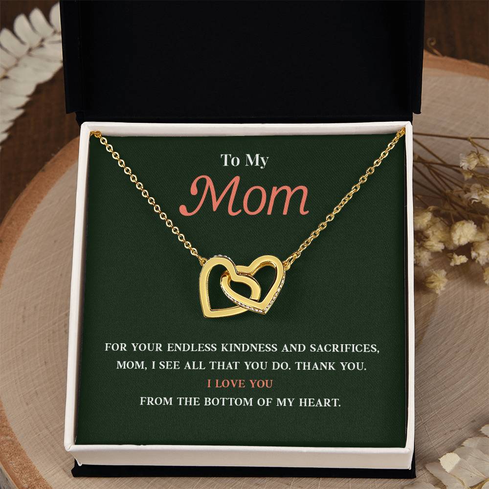 Necklace Gift for Mom With Interlocking Hearts and Card