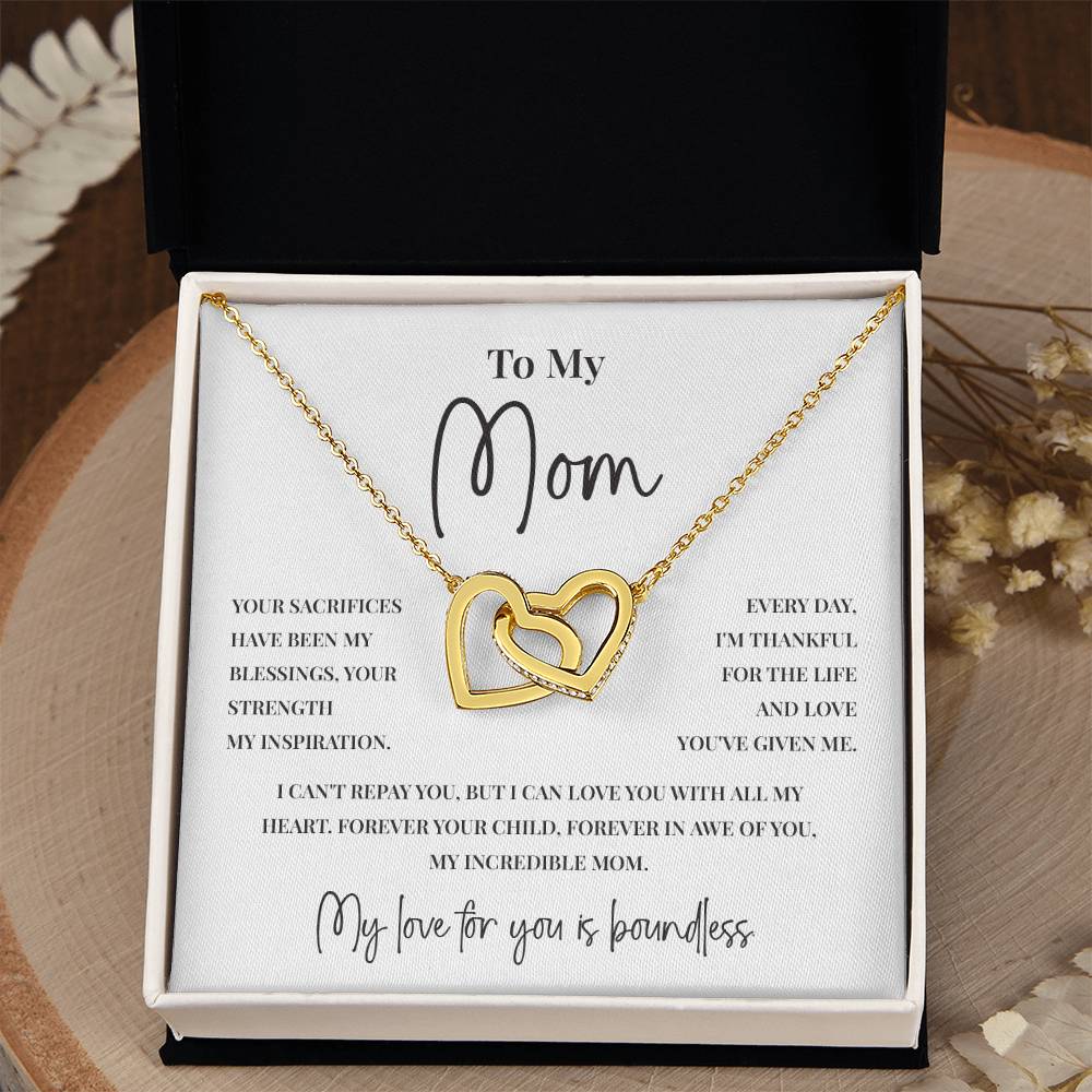 Interlocking Hearts Necklace for Mom with Boundless Love Message Card