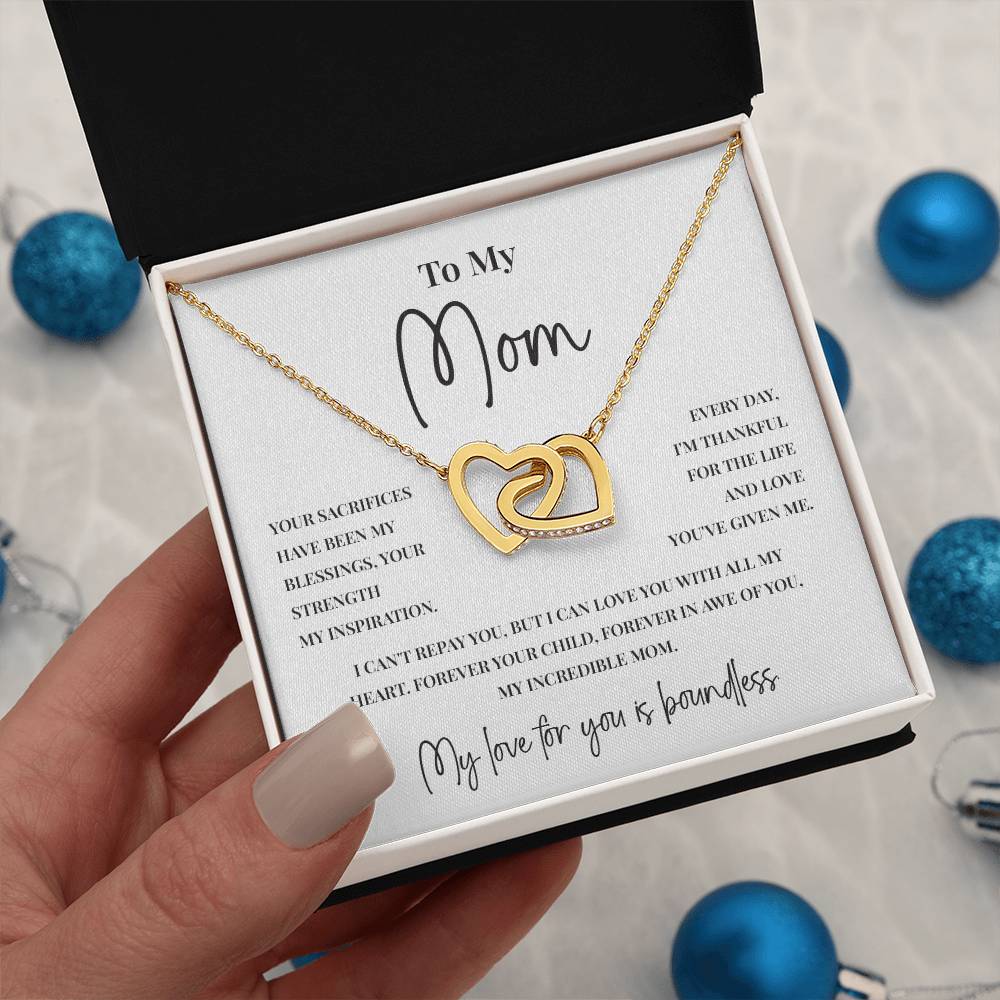Interlocking Hearts Necklace for Mom with Boundless Love Message Card