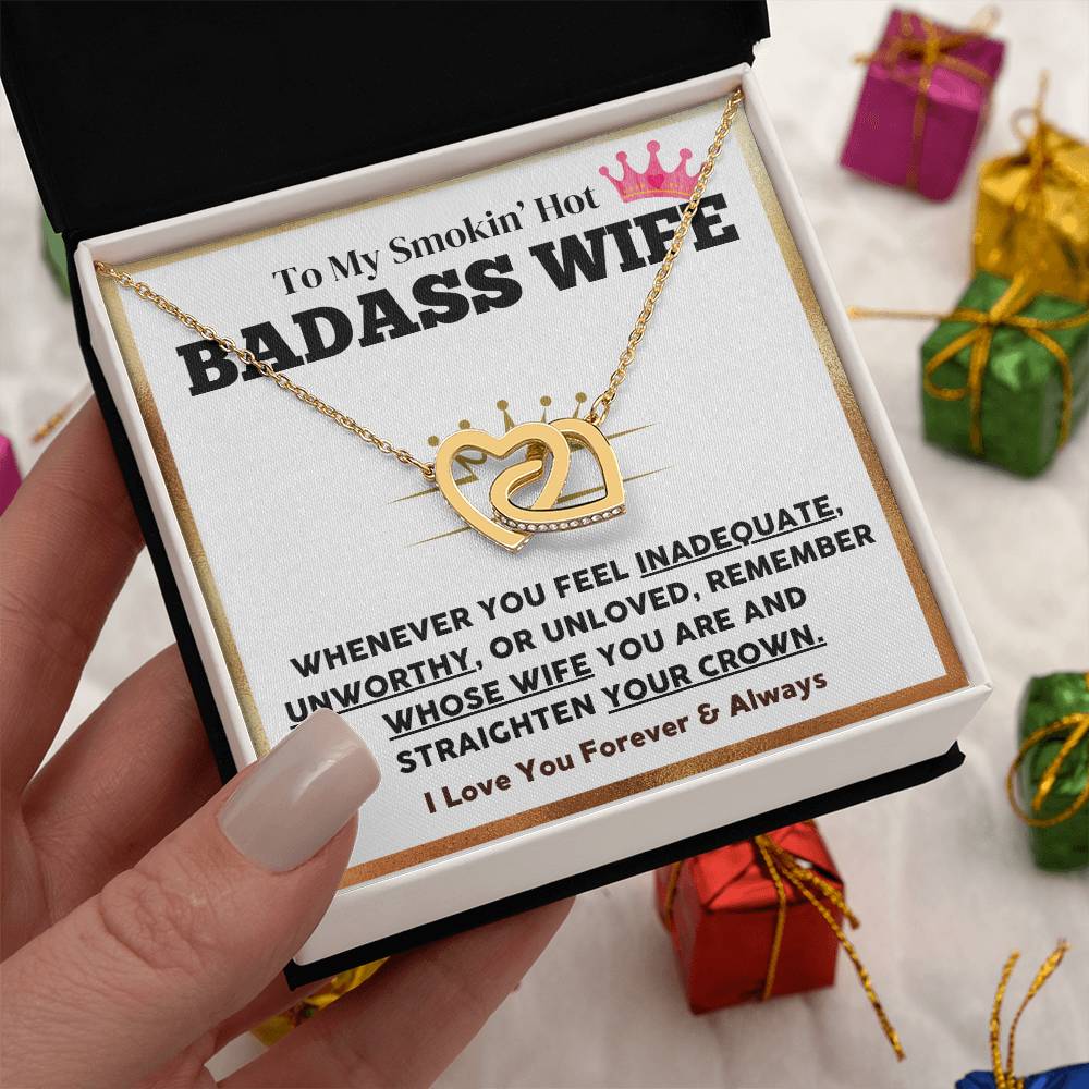 Badass Wife Necklace Gift with Crown Message Card