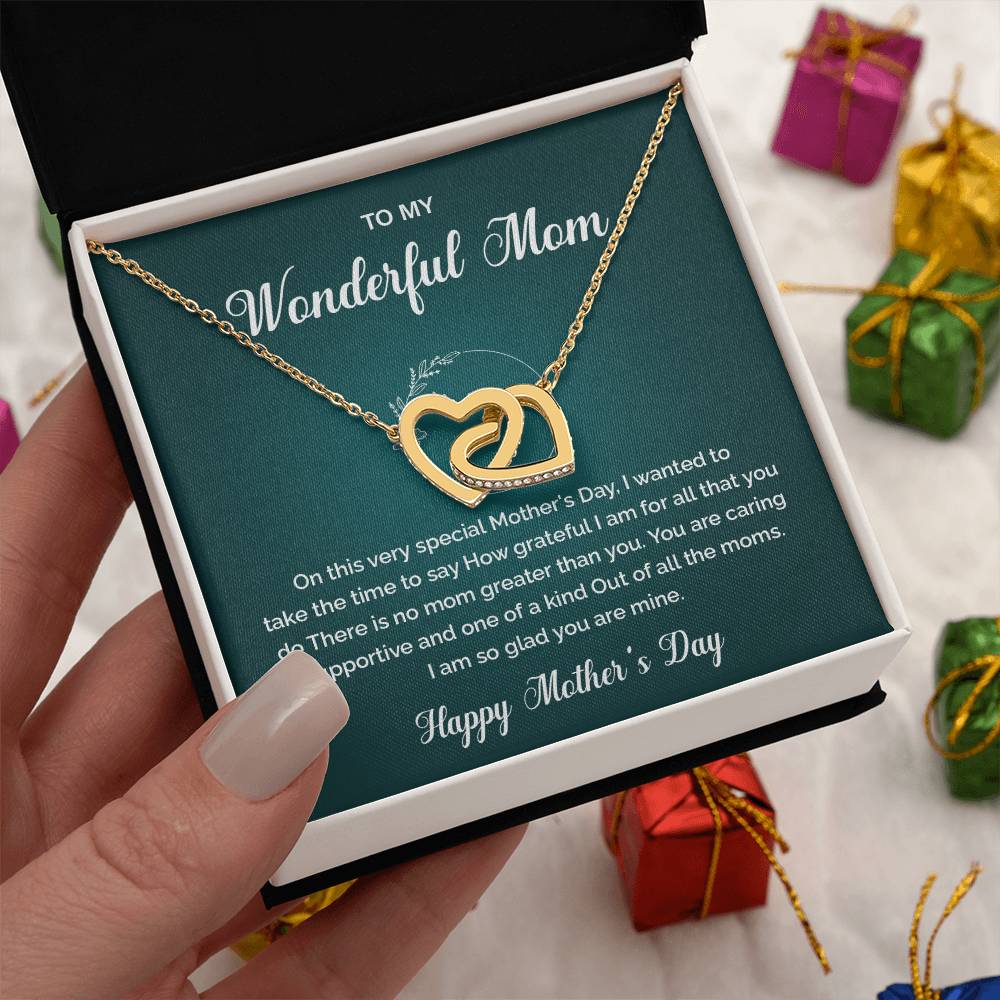 Interlocking Heart Necklace for Mom with Gift Box and Message