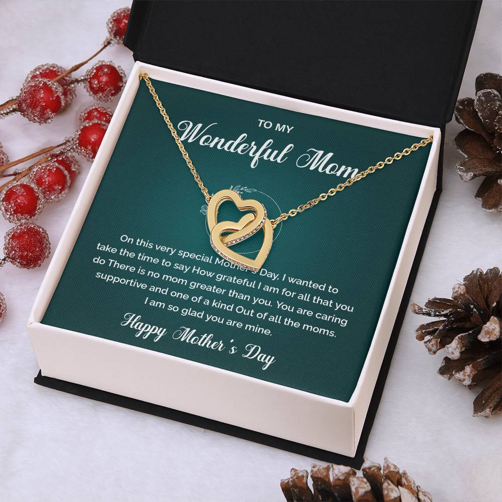 Interlocking Heart Necklace for Mom with Gift Box and Message