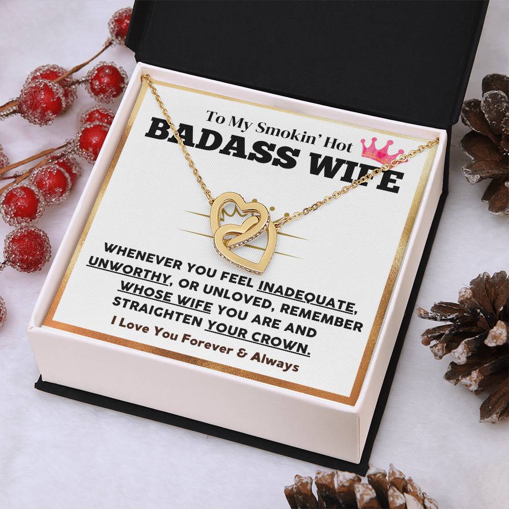 Badass Wife Necklace Gift with Crown Message Card