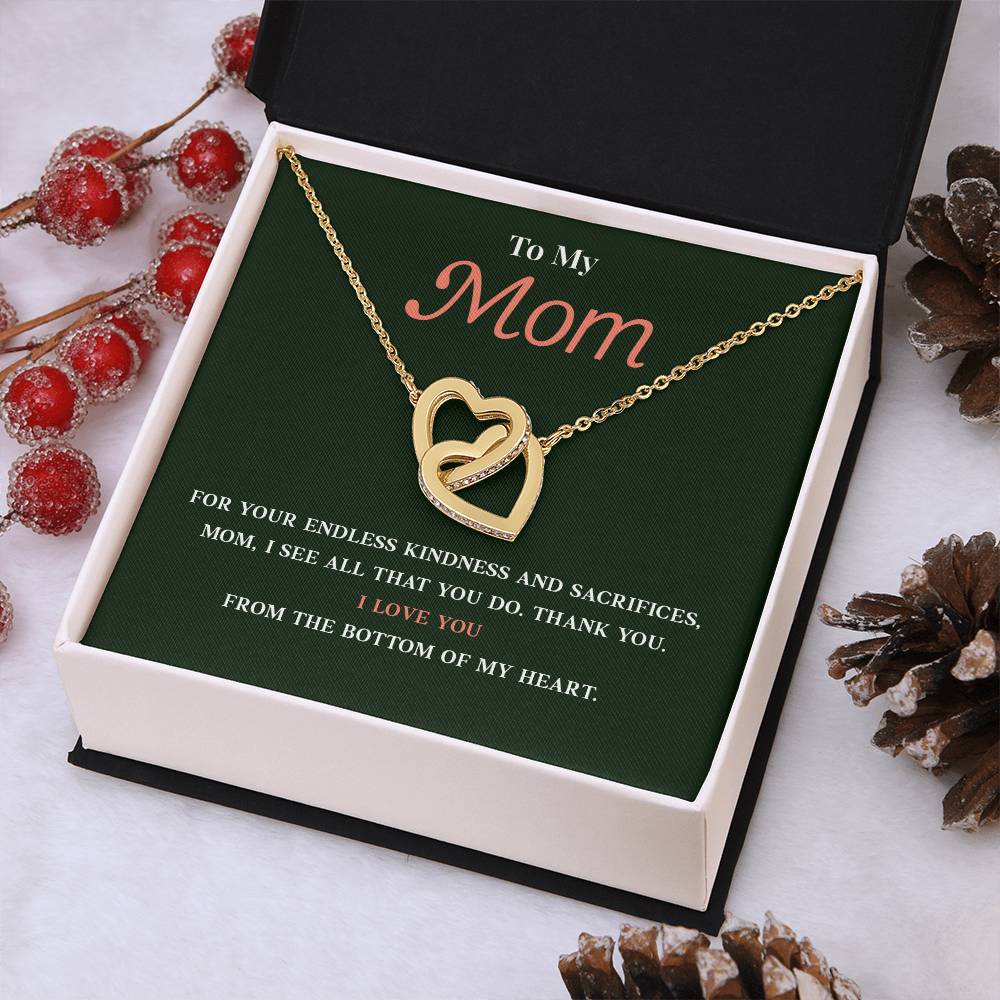 Necklace Gift for Mom With Interlocking Hearts and Card