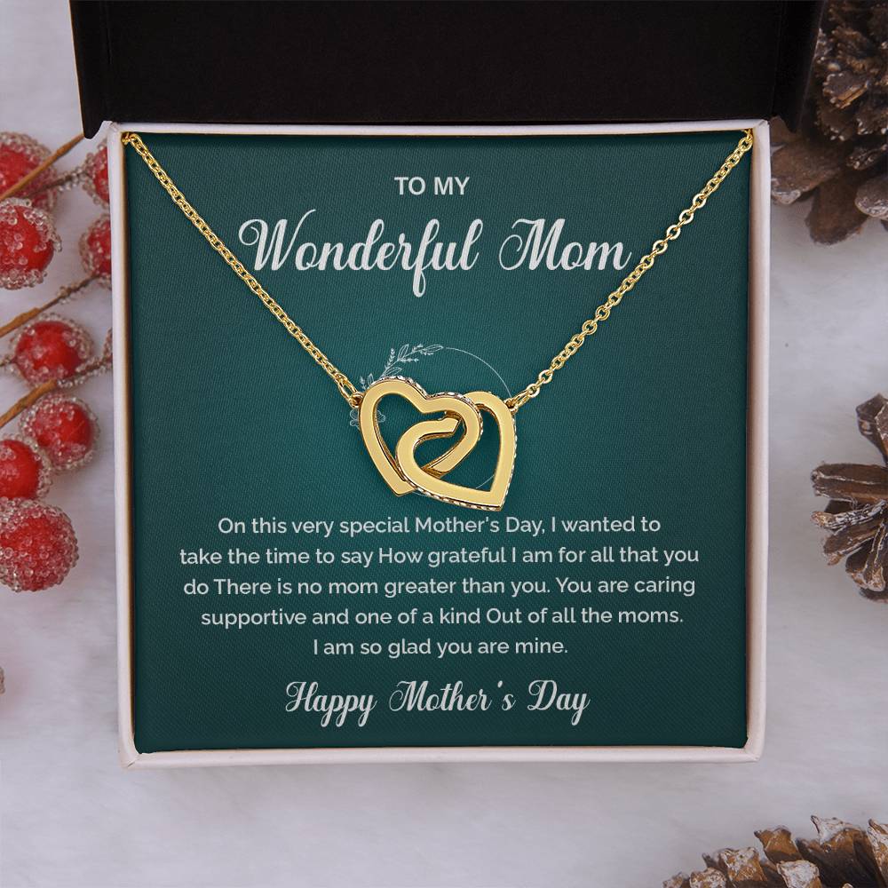 Interlocking Heart Necklace for Mom with Gift Box and Message