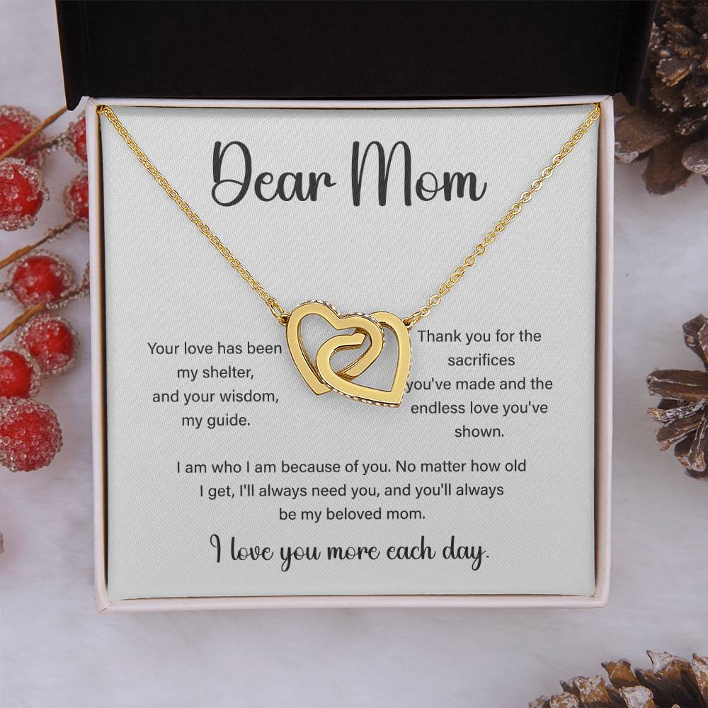 Interlocking Hearts Necklace for Mom with “I Love You More” Note