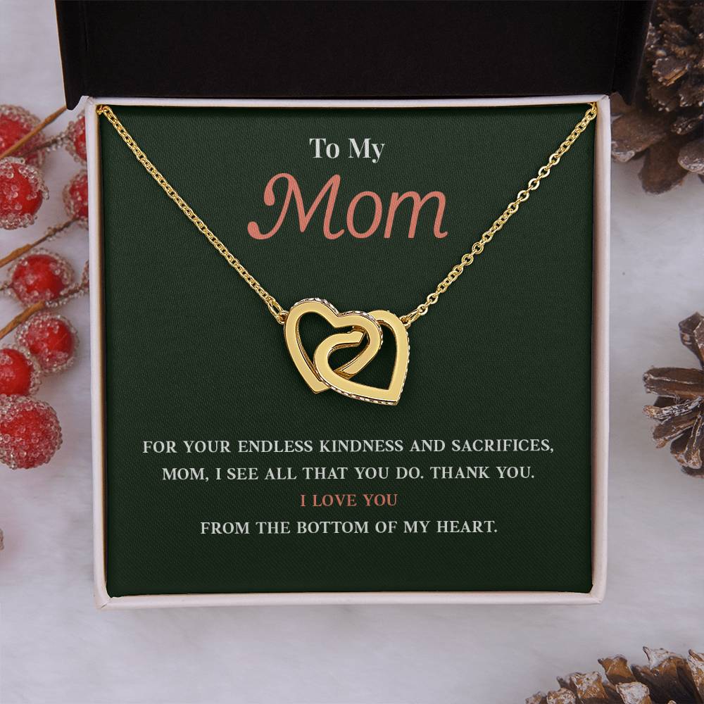 Necklace Gift for Mom With Interlocking Hearts and Card