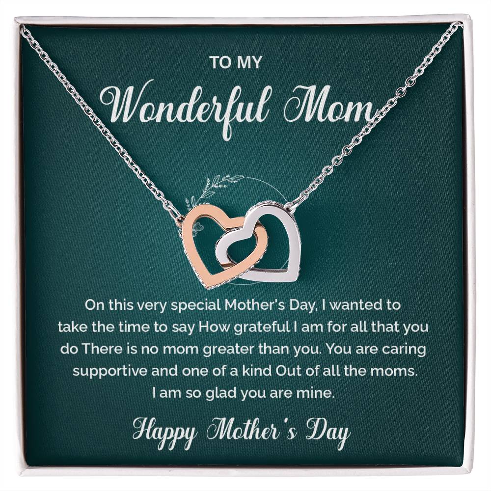 Interlocking Heart Necklace for Mom with Gift Box and Message