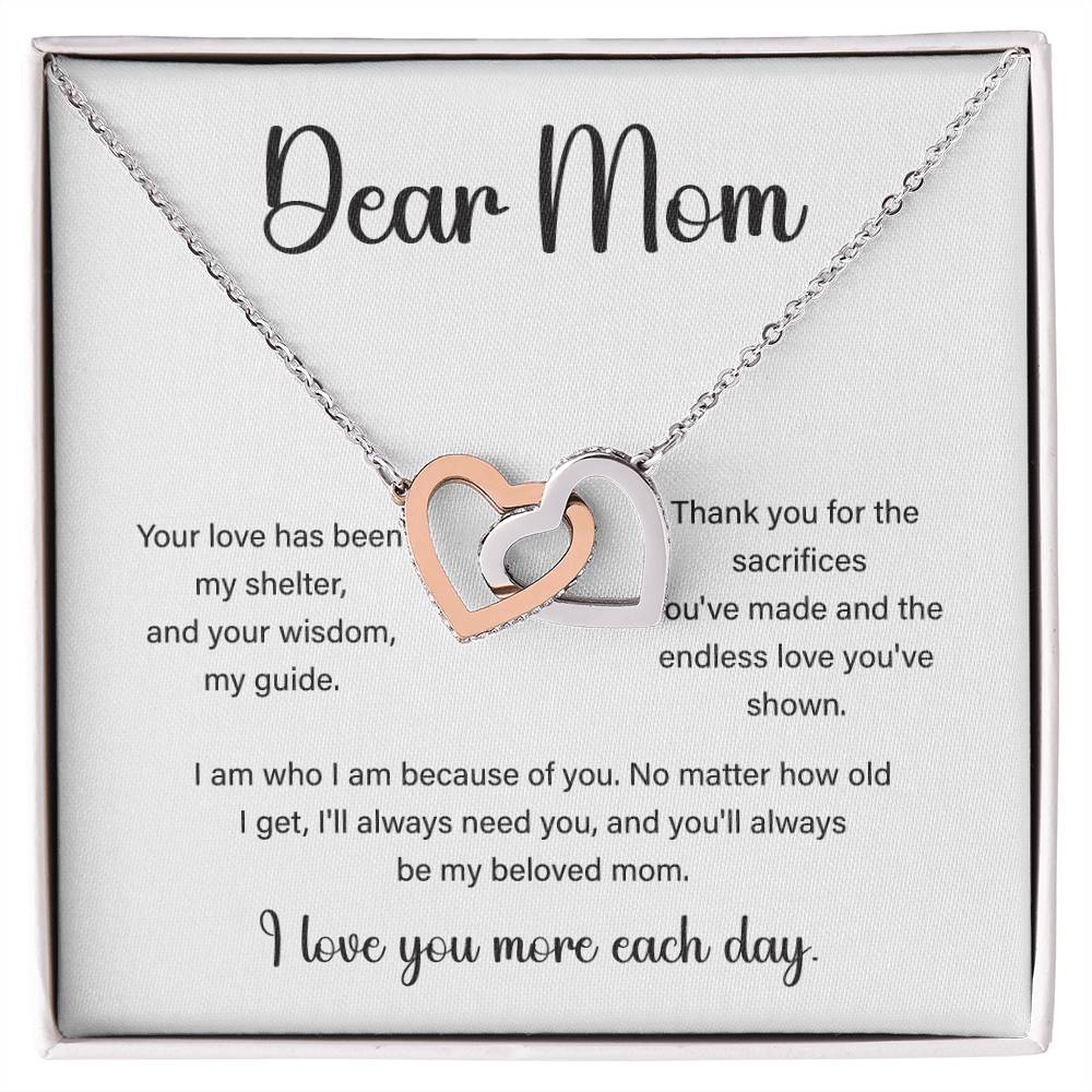 Interlocking Hearts Necklace for Mom with “I Love You More” Note