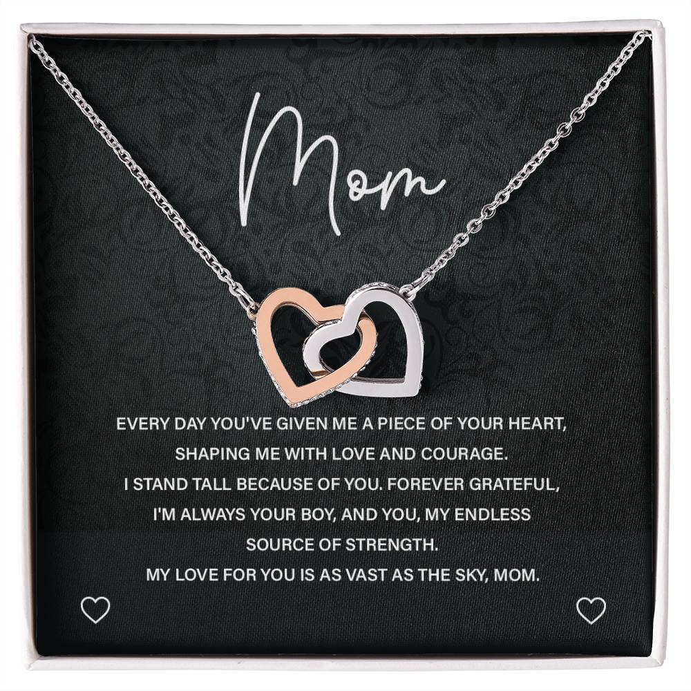 Interlocking Hearts Necklace for Mom from Son with Sentimental Note