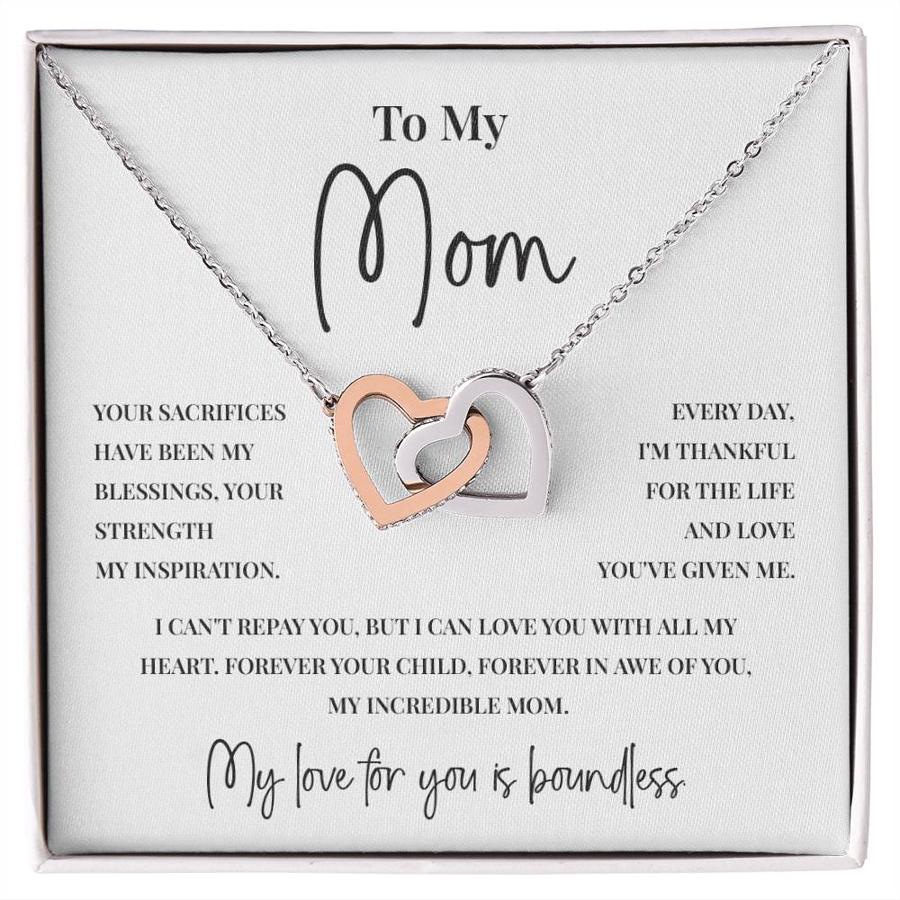 Interlocking Hearts Necklace for Mom with Boundless Love Message Card