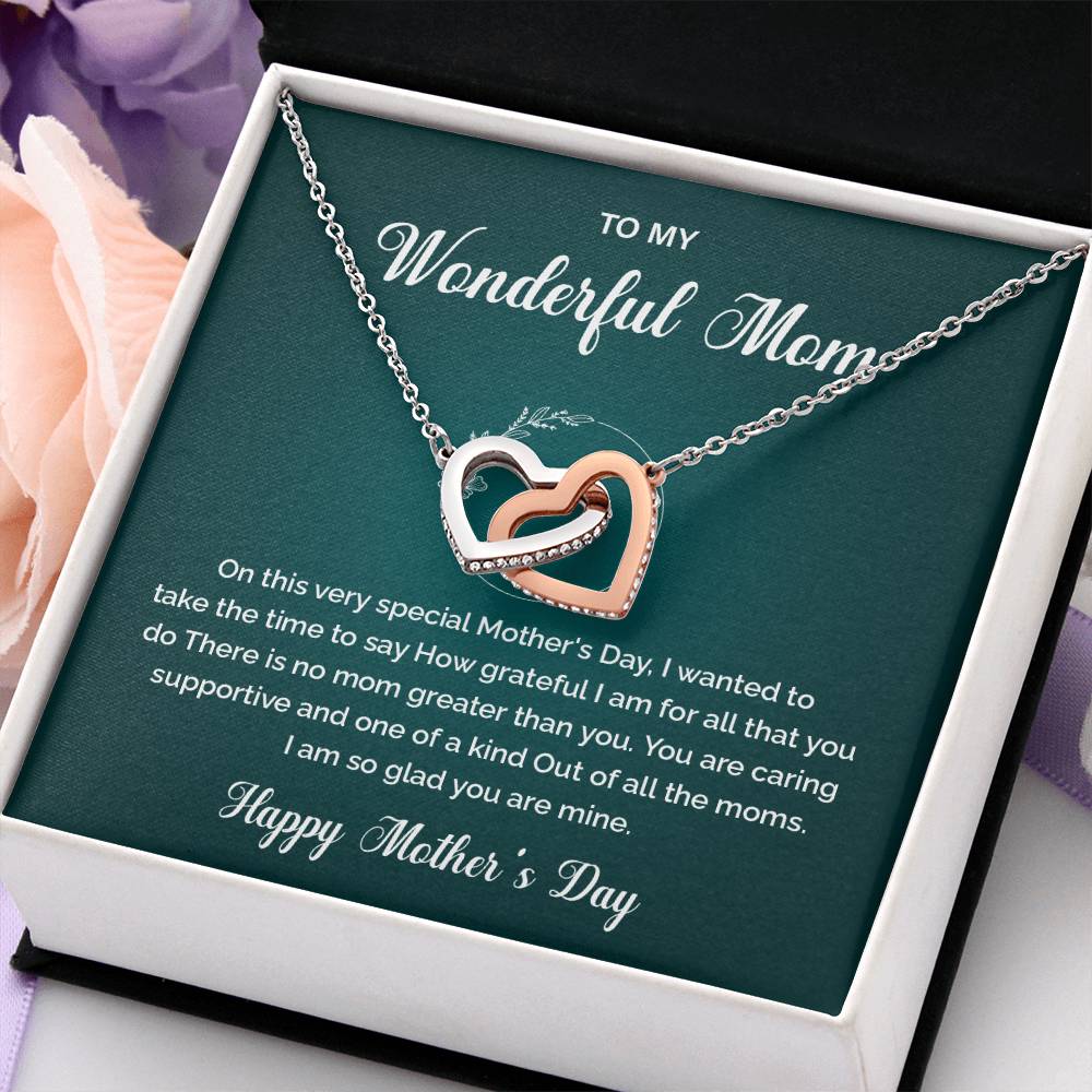 Interlocking Heart Necklace for Mom with Gift Box and Message