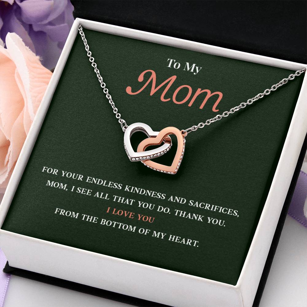 Necklace Gift for Mom With Interlocking Hearts and Card