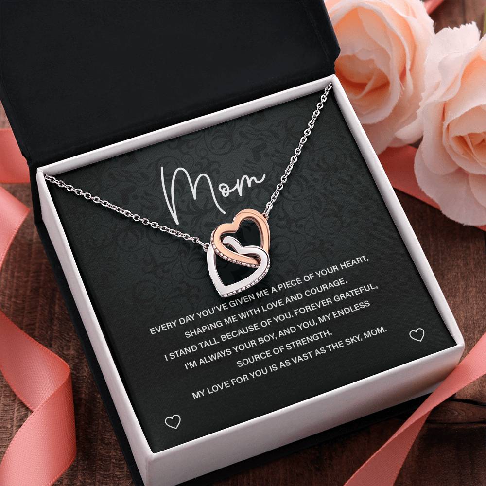 Interlocking Hearts Necklace for Mom from Son with Sentimental Note