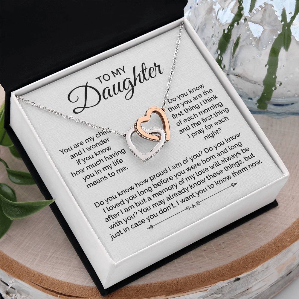 To My Daughter Interlocking Hearts Necklace Gift