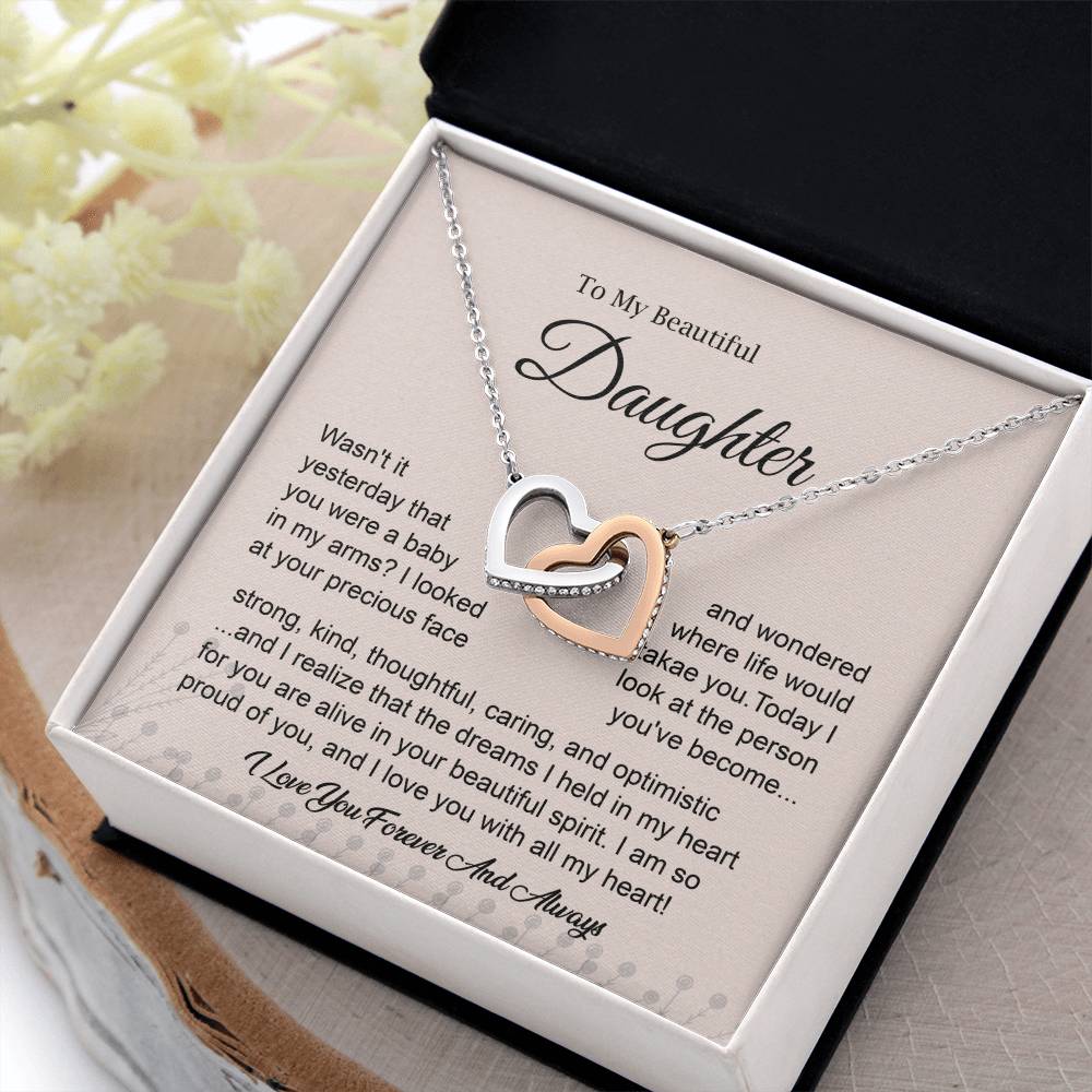 Daughter Heart Necklace with Emotional Message Card