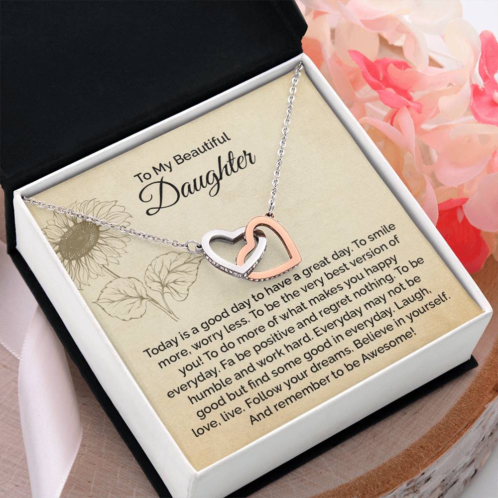 Daughter Necklace Gift with Motivational Message Card