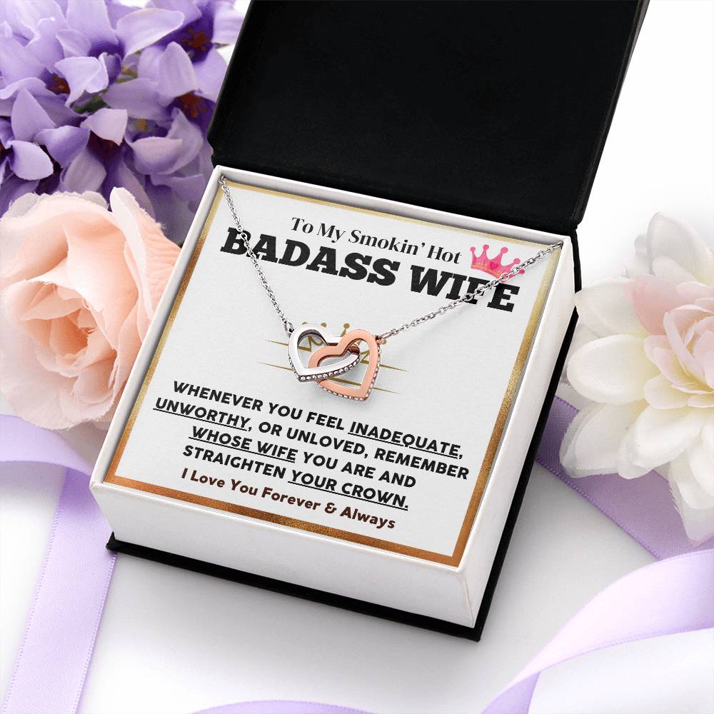 Badass Wife Necklace Gift with Crown Message Card