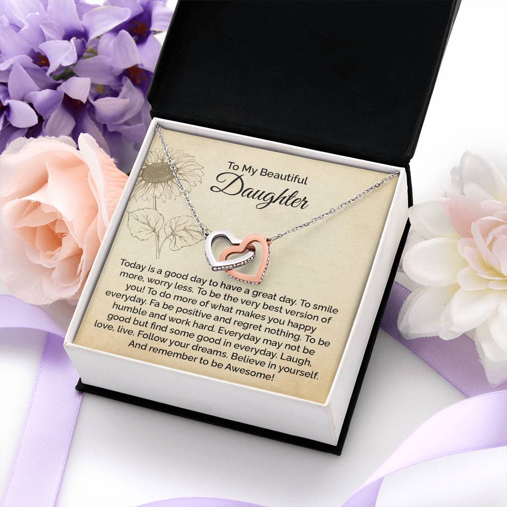 Daughter Necklace Gift with Motivational Message Card