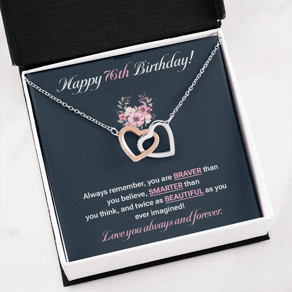 76th Birthday Gift for Her – Elegant Interlocking Hearts Necklace