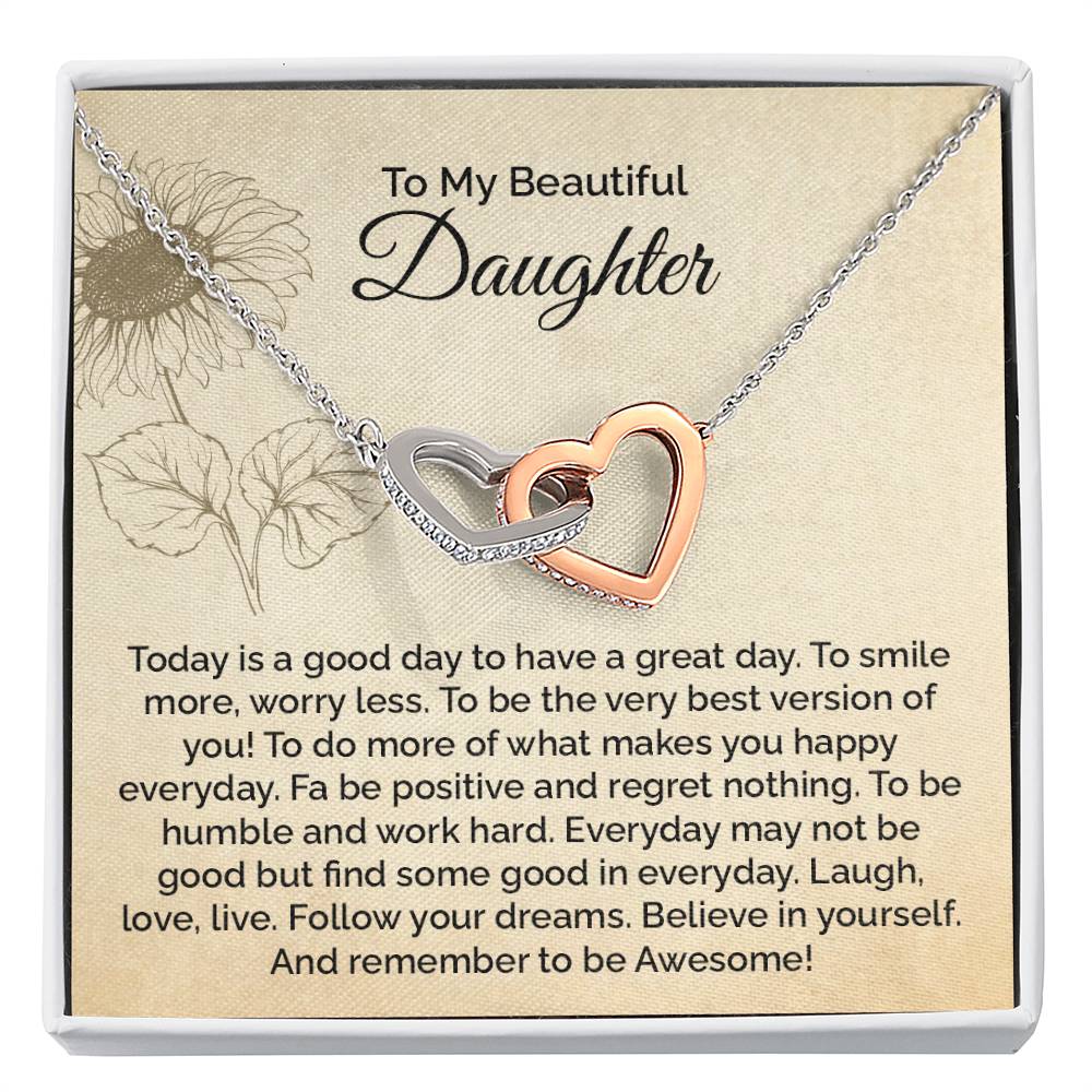 Daughter Necklace Gift with Motivational Message Card