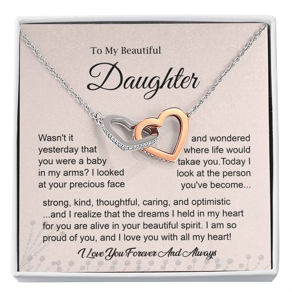 Daughter Heart Necklace with Emotional Message Card