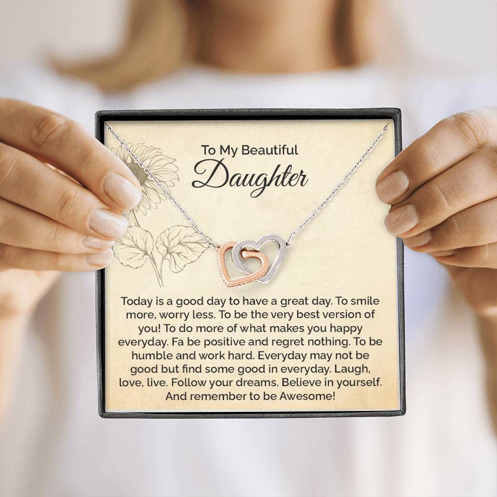 Daughter Necklace Gift with Motivational Message Card