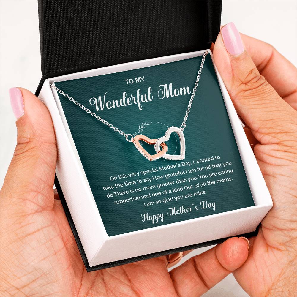 Interlocking Heart Necklace for Mom with Gift Box and Message