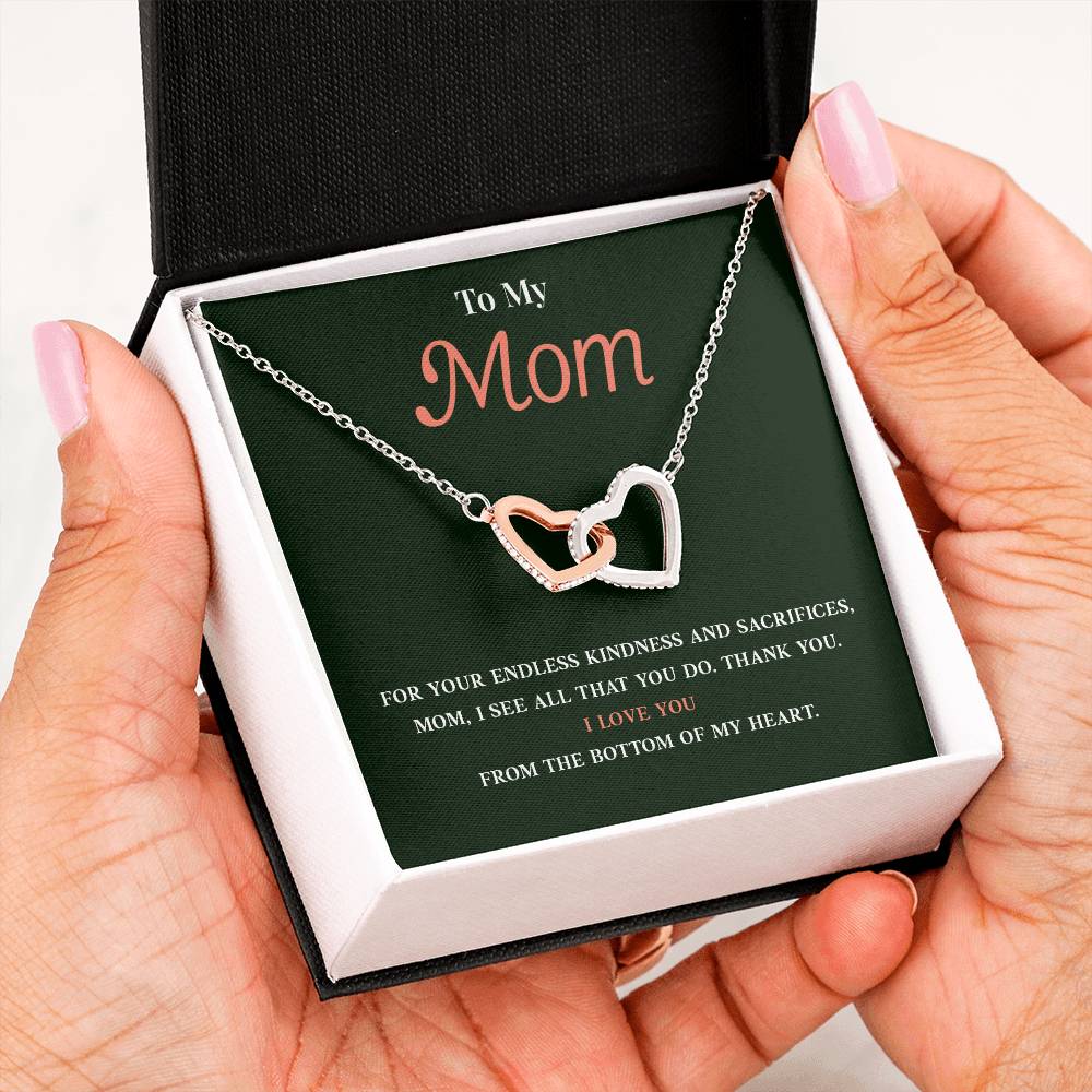 Necklace Gift for Mom With Interlocking Hearts and Card