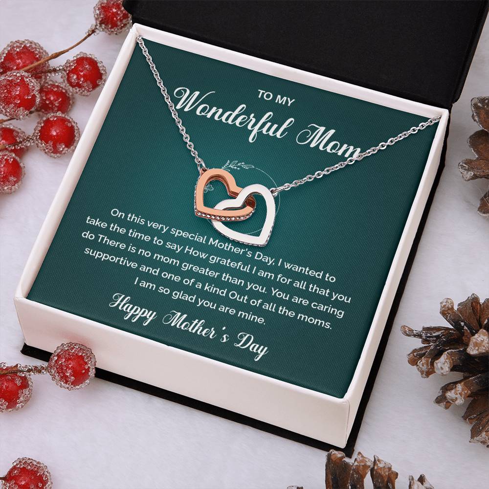 Interlocking Heart Necklace for Mom with Gift Box and Message